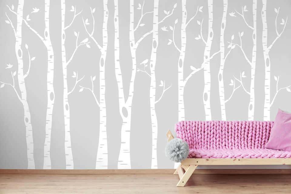 ФОТООБОИ на заказ БЕРЕЗЫ, ГОРЫ, ГОРОД scandi