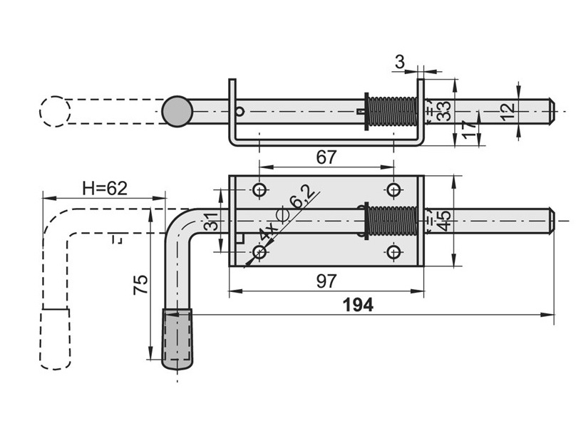 RYGIEL ZASUWA ZAMKNIĘCIE DO BRAMY SPRĘŻYNA 200MM Marka Kowal