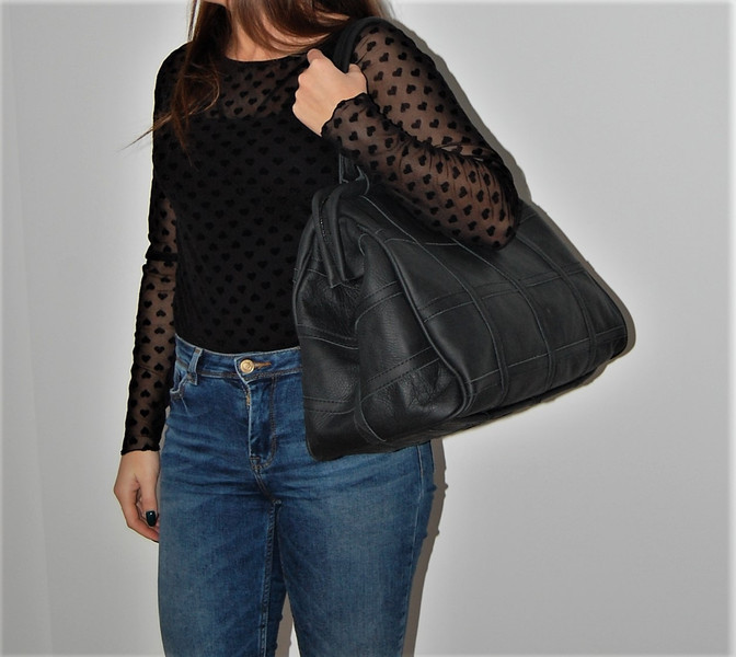 DUŻA TOREBKA ZE SKÓRY NATURALNEJ - KUFER Kolor czarny