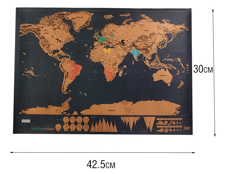DELUXE MAPA ŚWIATA ZDRAPKA 42,5x30cm + TUBA GRATIS
