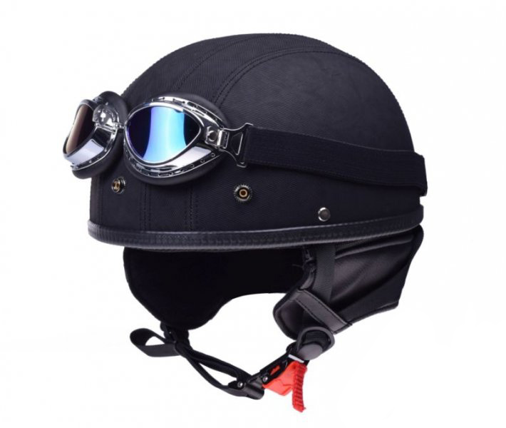 

Kask hełm retro na choppera Gogle Skóra r. S