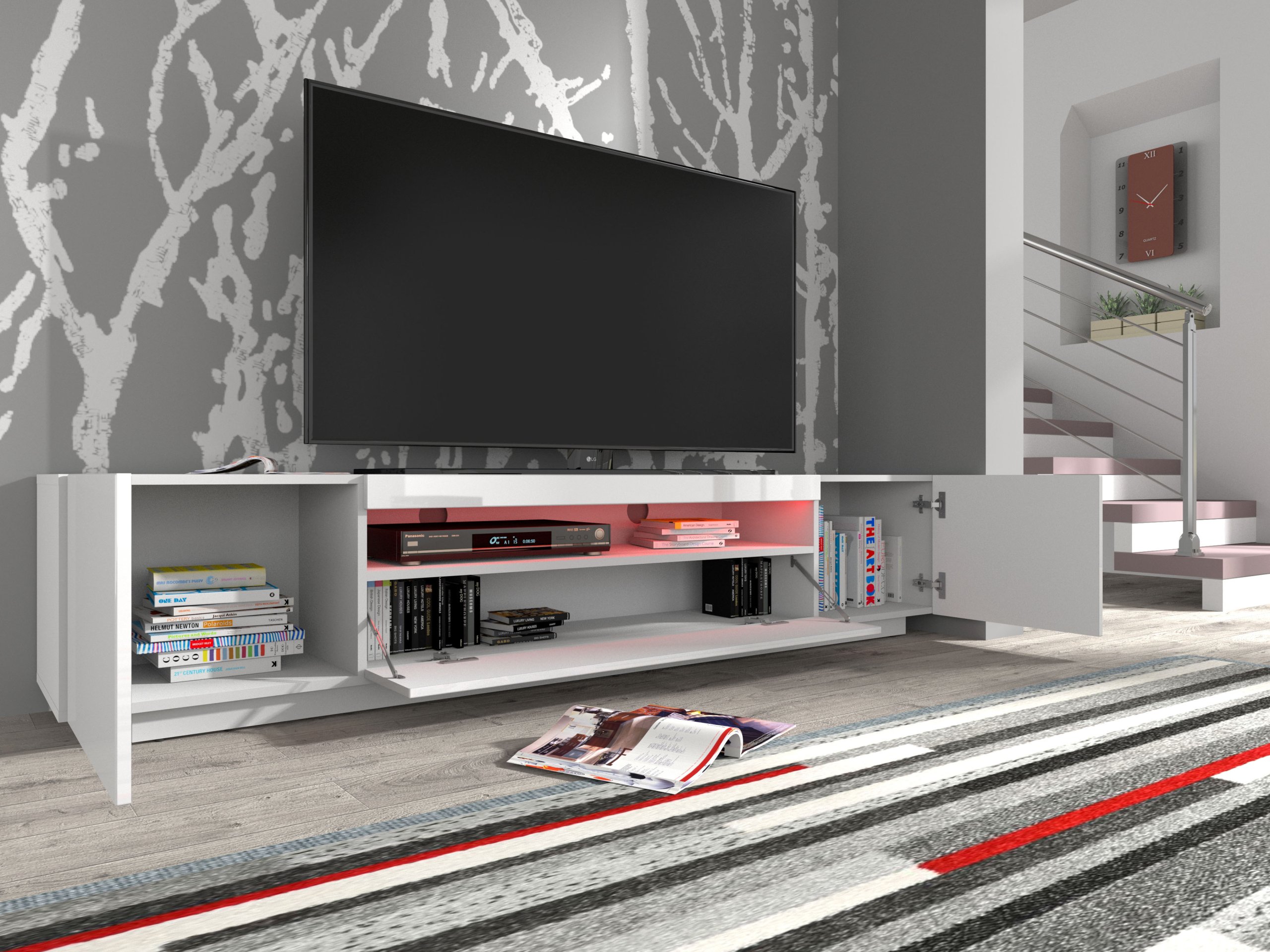 Szafka RTV 200 cm biała + oświetlenie LED Marka Homlando