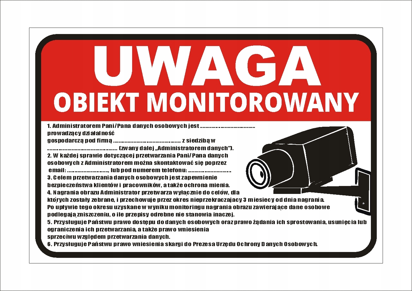 

Tabliczka Uwaga Obiekt Monitorowany Rodo