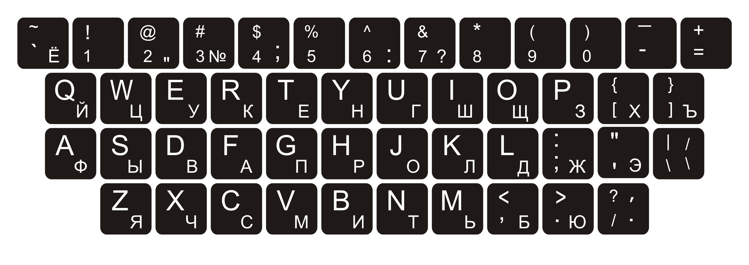 Naklejki na klawiaturę QWERTY+CYRYLICA 13x13 10szt