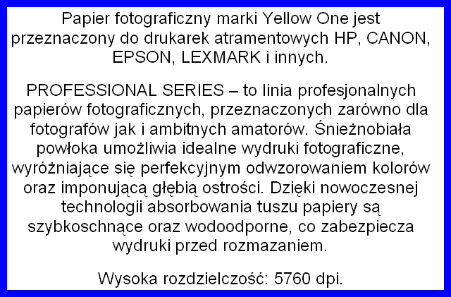 PAPIER FOTOGRAFICZNY Yellow One 130g BŁYSZCZĄCY Kod producenta fotj125
