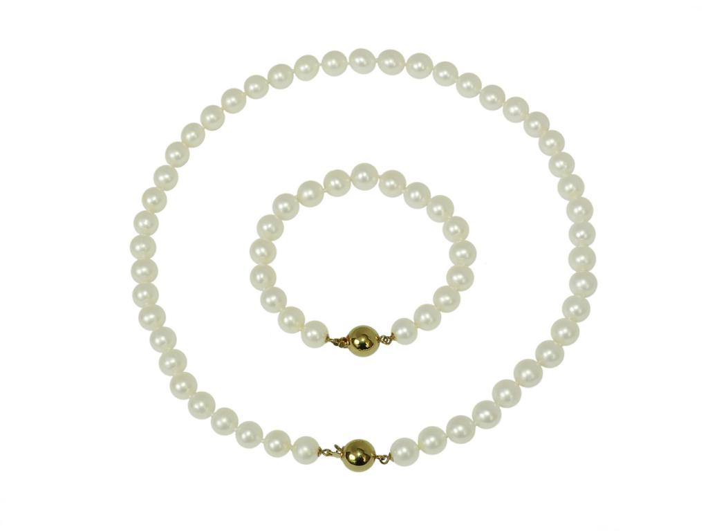 Zlatý Komplet S Perlami – Náhrdelník A Náramek