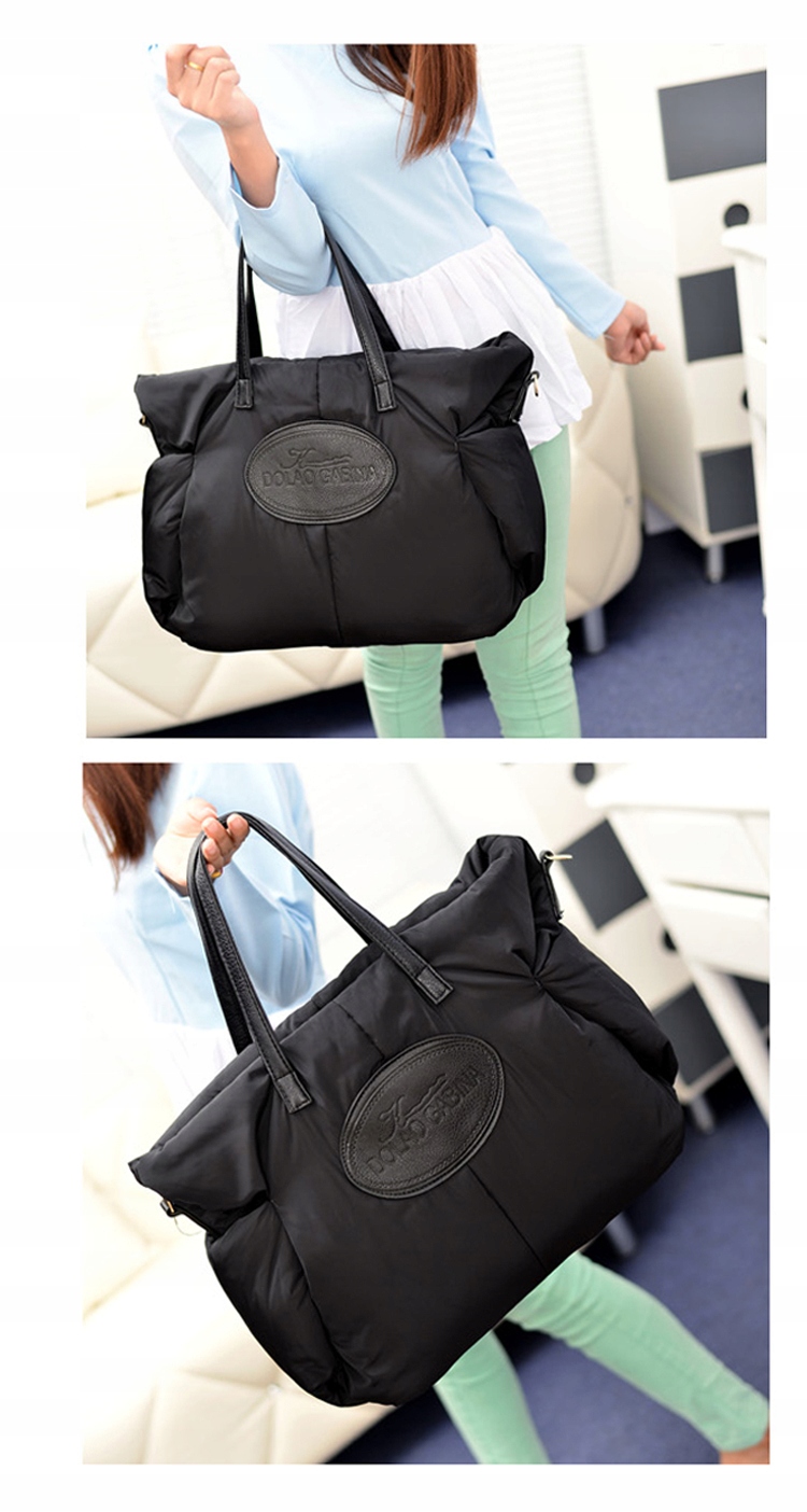 TOREBKA zimowa CZARNA puchowa PIKOWANA DUŻA TORBA Styl miejski