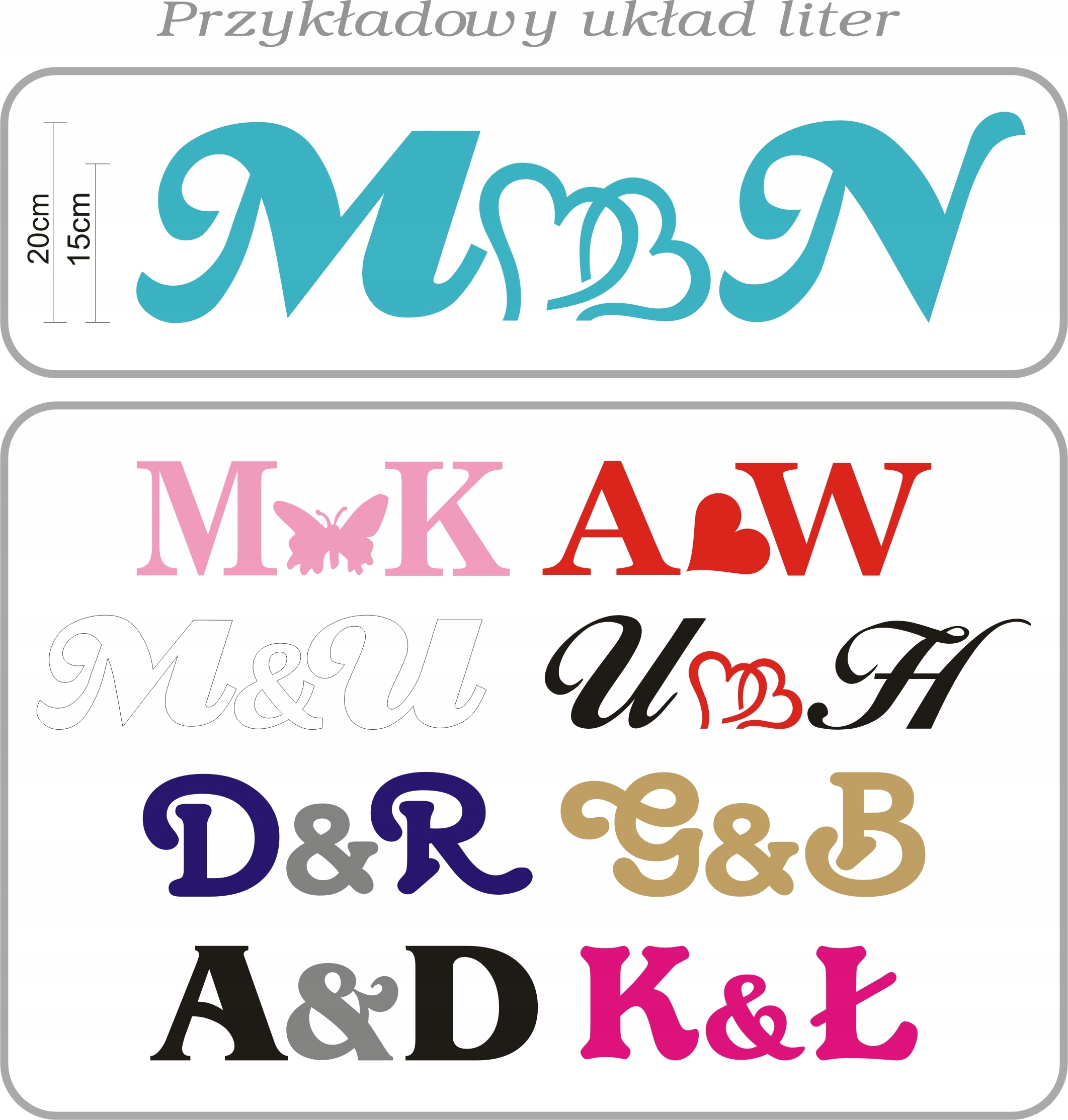 litery INICJAŁY ŚLUBNE imiona Pary Młodej wys.20cm Marka inna marka