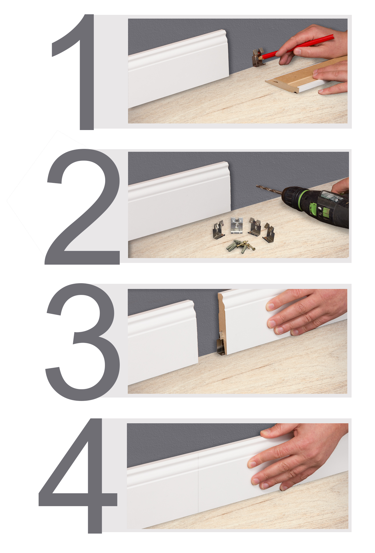 10 LISTWA PRZYPODŁOGOWA MDF BIAŁA DEKORACYJNA GŁADKA Szerokość 16 mm