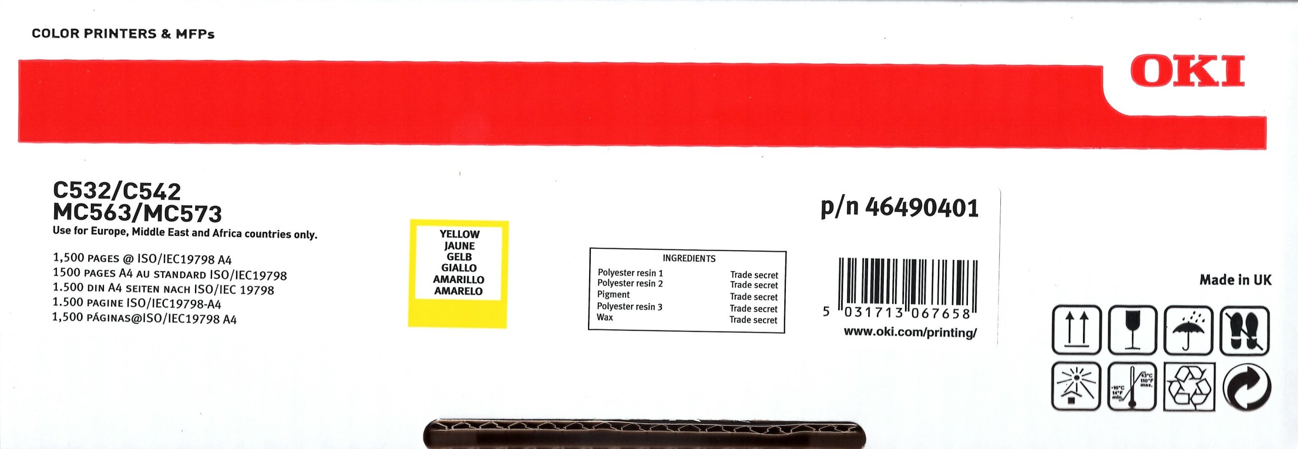 

Toner Oki C532/C542/MC563/MC573 Yellow 46490401