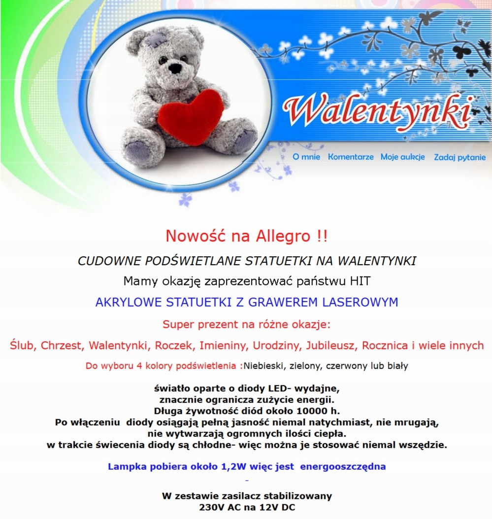 WALENTYNKI LED 4 KOLORY ZŁAMANE SERCE Z FOTO Kod producenta 434