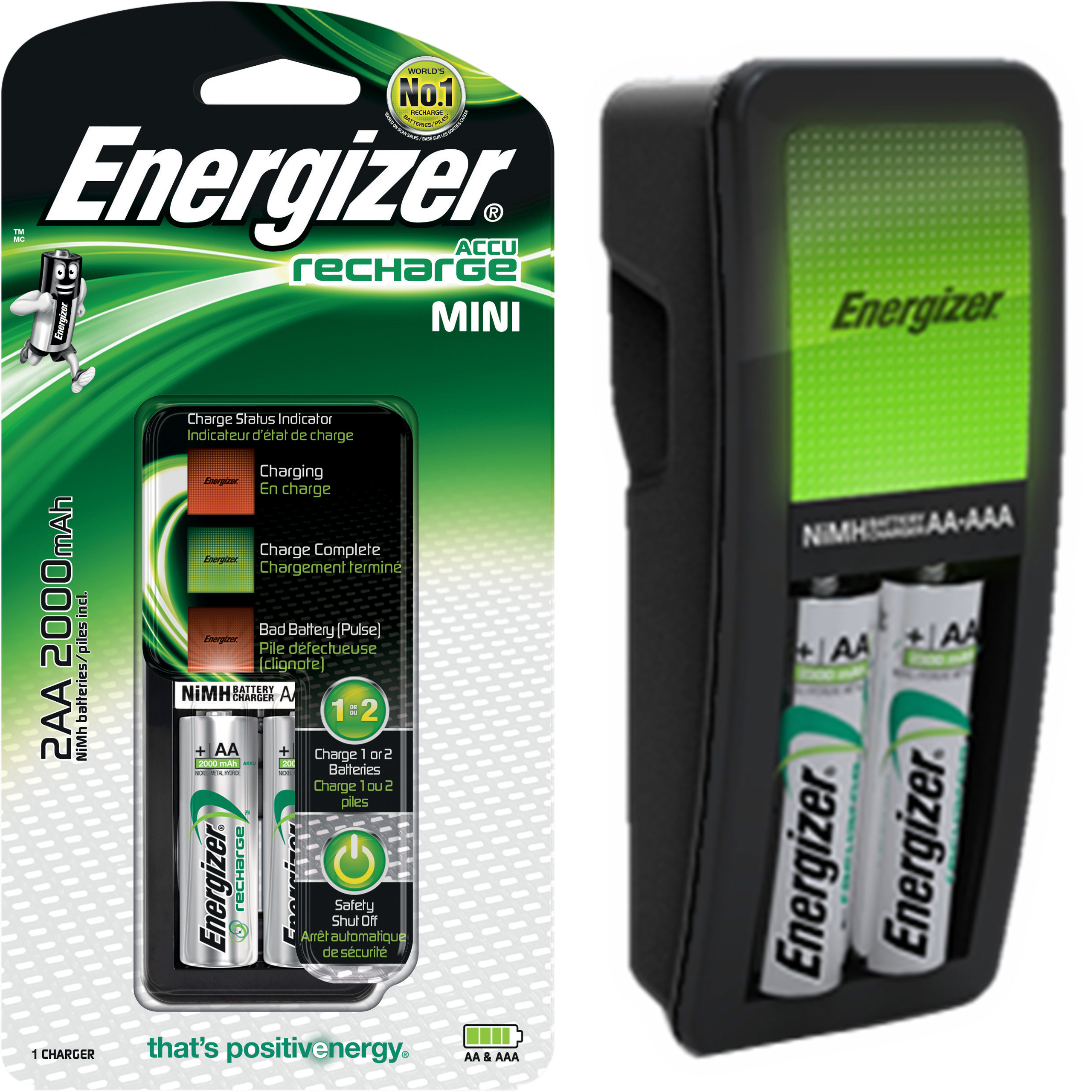 Фото - Зарядний пристрій для камери Energizer Ładowarka  Mini Baterii Aaa R3 Aa R6 2x Akumulatorki Aa 2000mAh 