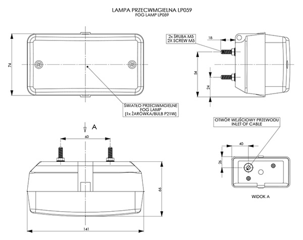 LAMPA LAMPY PRZECIWMGŁOWA PRZECIWMGIELNA PRZYCZEPA Waga produktu z opakowaniem jednostkowym 0.4 kg