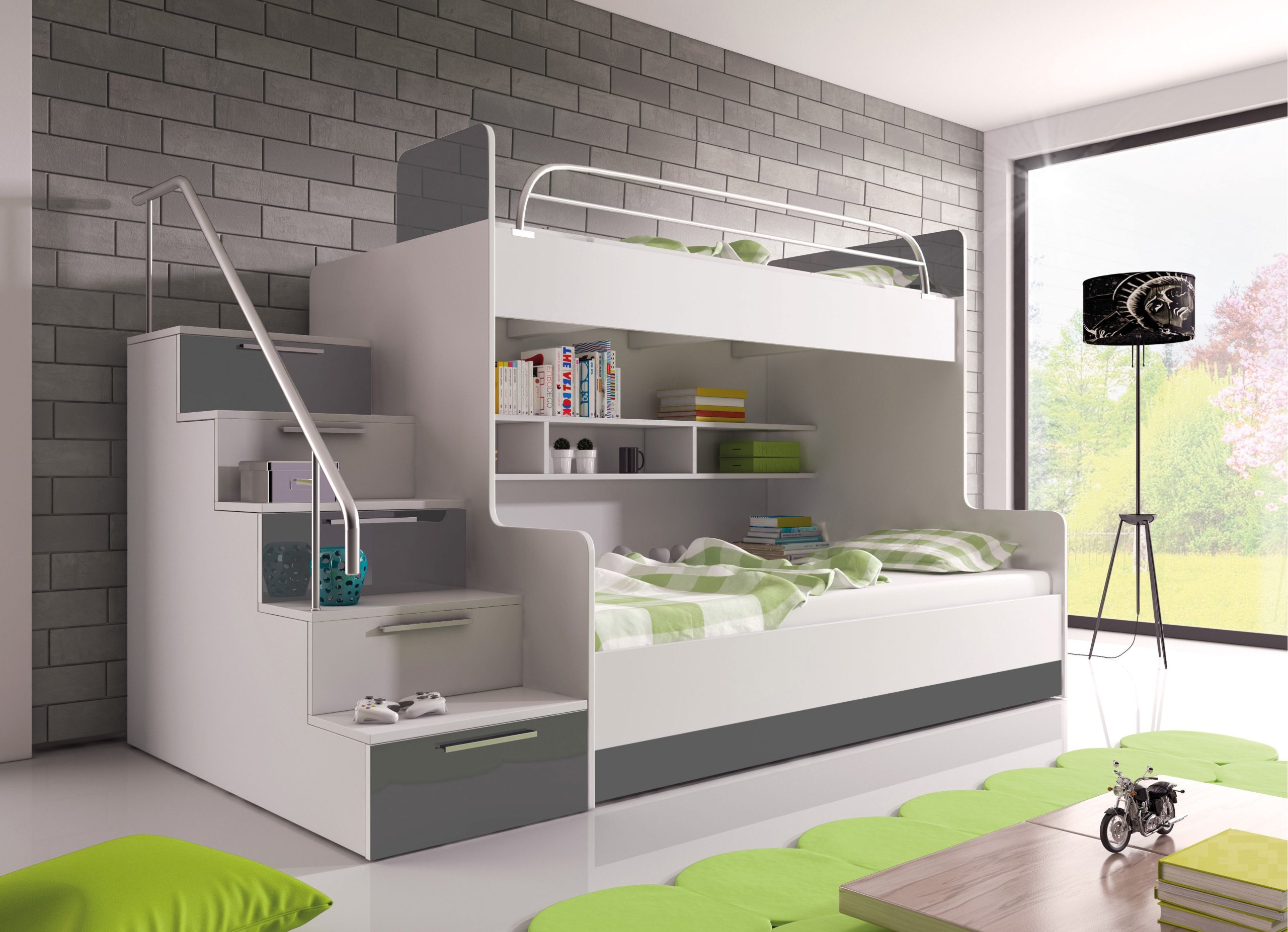 Łóżko piętrowe RAJ 2 BETA - długa barierka, fioletowy połysk Kolor odcienie różu