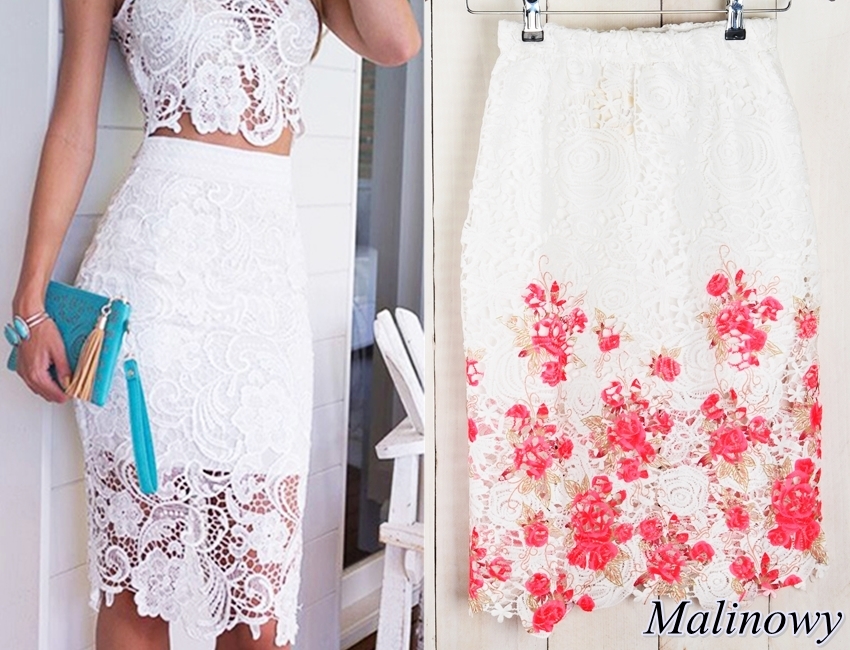 802 EKSKLUZYWNA SPÓDNICA Z GIPIURY KWIATY KOLORY Marka inna