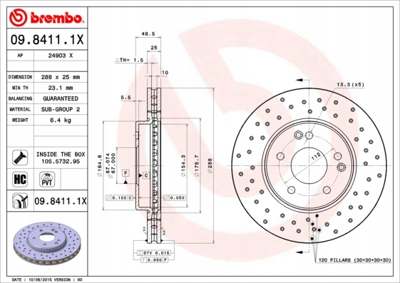 BREMBO XTRA ТОРМОЗНІ ДИСКИ Перед MERCEDES CLK W208 W209 Сторона кабіни перед foto 1