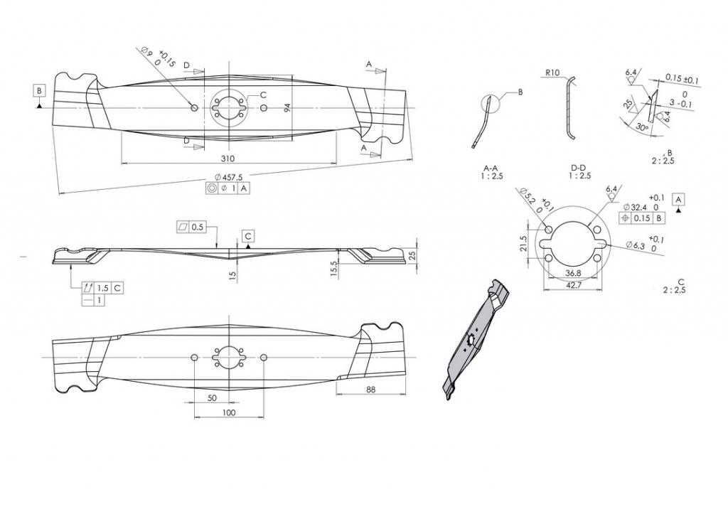 NÓŻ DO KOSIARKI KOSIAREK WOLF 46 CM JAKOŚĆ 045