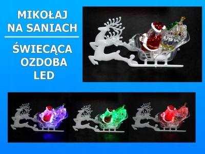 MIKOŁAJ NA SANIACH - ŚWIECĄCA OZDOBA LED |7183 WH Motyw mikołaj