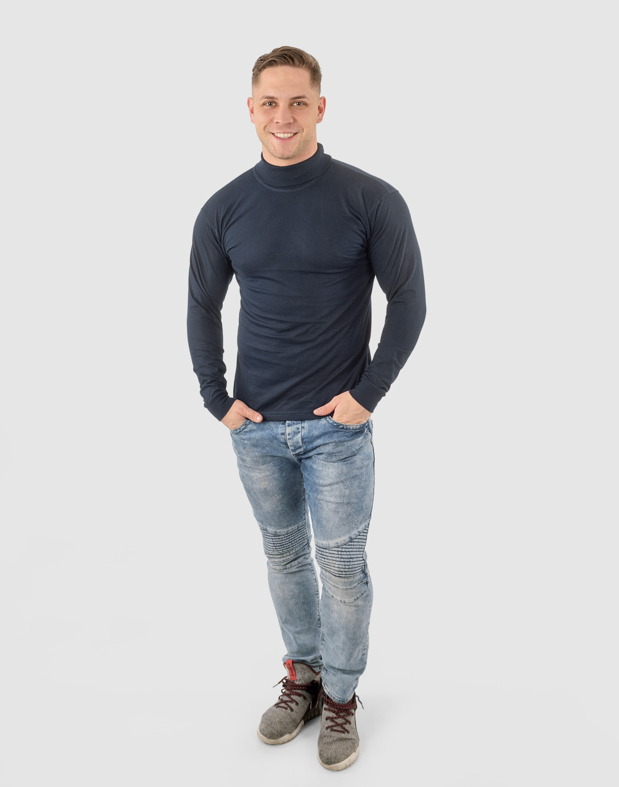 Elegancki Sweter Golf Męski Golfy WXM r L granatow Dekolt golf