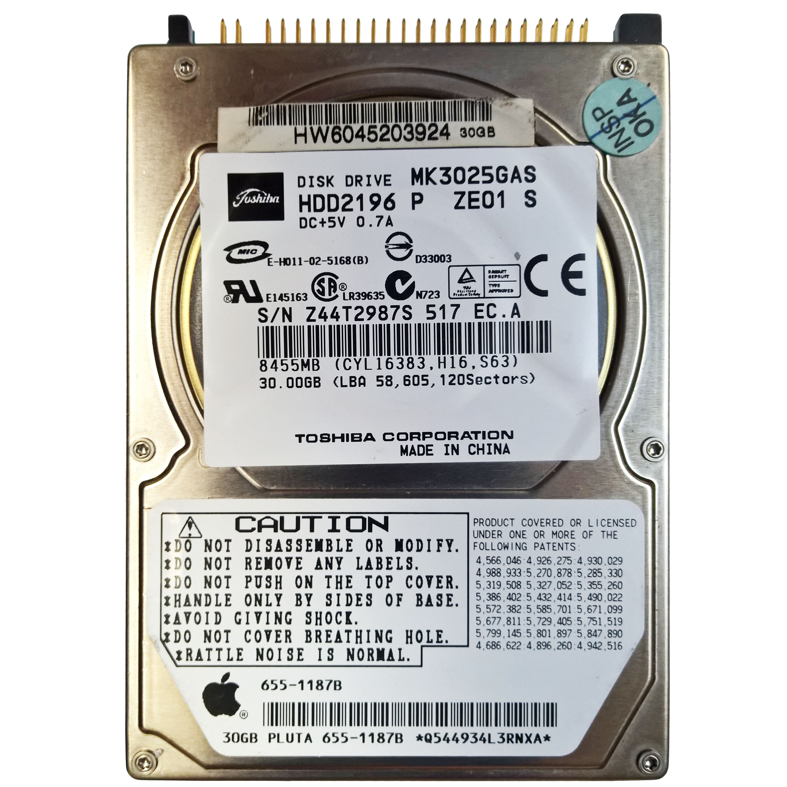 TOSHIBA MK3025GAS | HDD2169 P ZE01 S | darca NvH