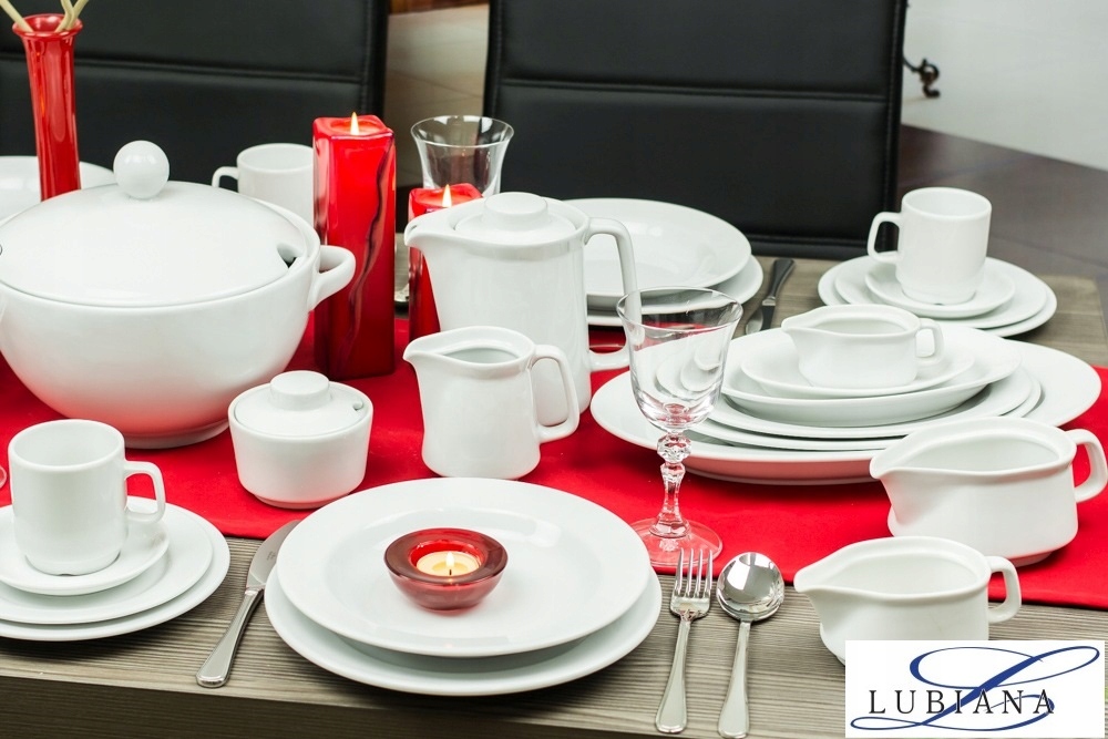 LUBIANA KASZUB HEL SERWIS OBIADOWY I KAWOWY 38 el na 6 OSÓB BIAŁA PORCELANA Marka Lubiana