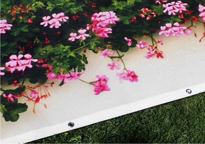 OSŁONY BALKONOWE wymiar nadruk RÓŻOWE PELARGONIE Materiał dominujący PVC