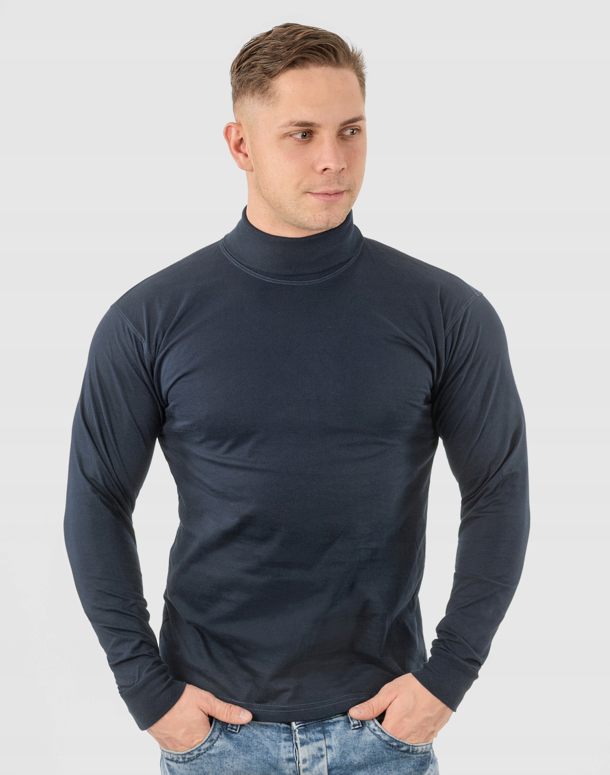 Elegancki Sweter Golf Męski Golfy WXM 3XL granatow Materiał dominujący bawełna