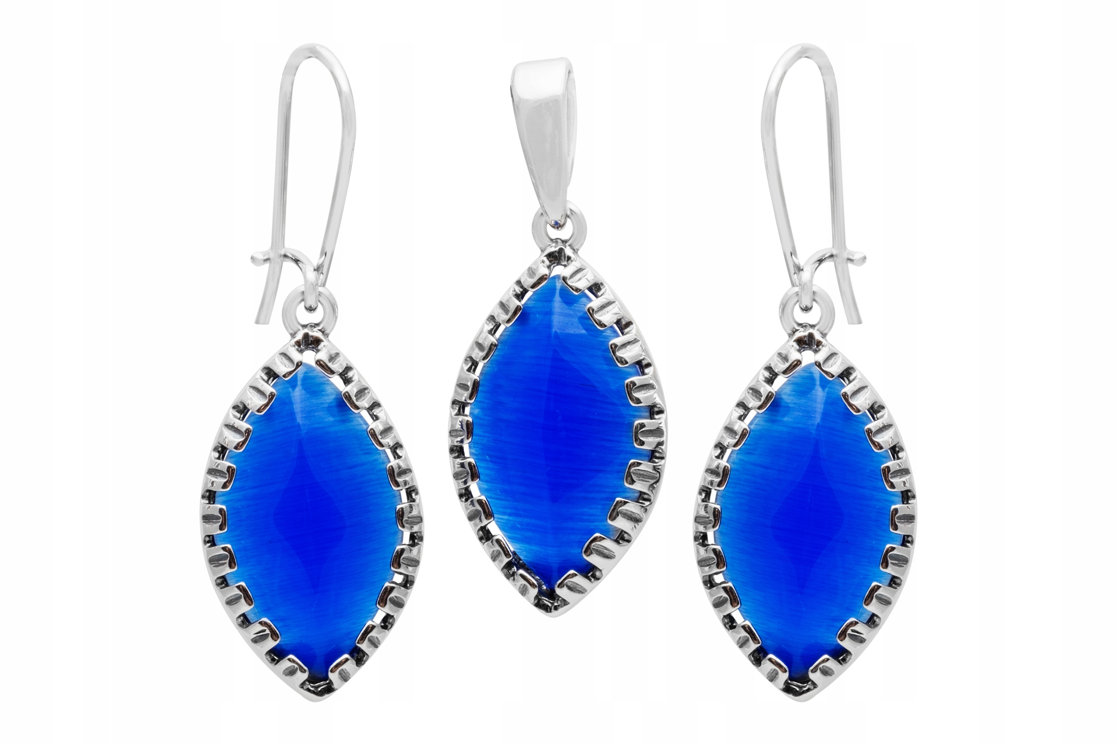 Stříbrný Set Náušnice Přívěsek Uleksyt Safír