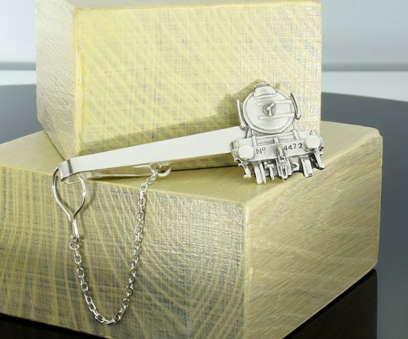 Srebrna spinka do krawata LOKOMOTYWA przód SREBRO Szerokość 7 mm