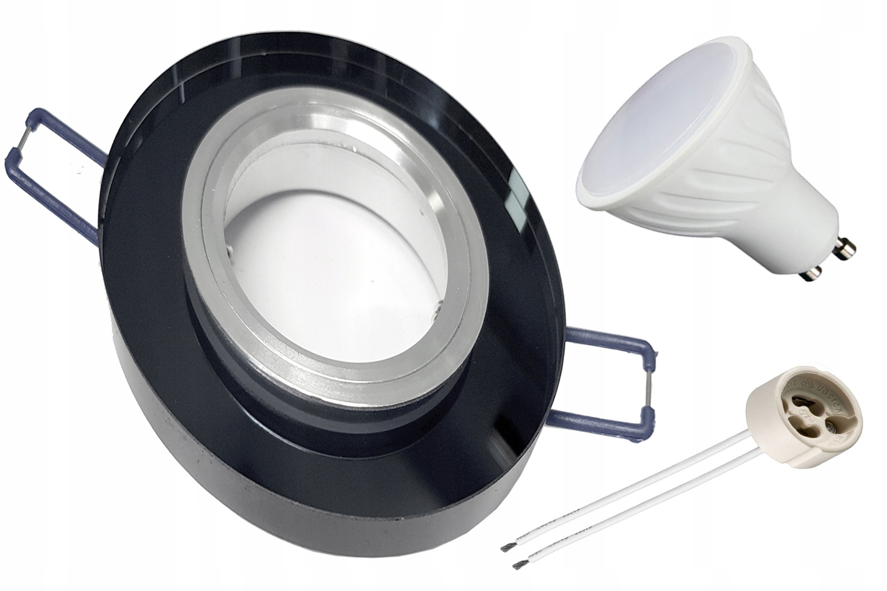 

Zestaw oprawa halogen Szklana Czarna +led GU10 5W
