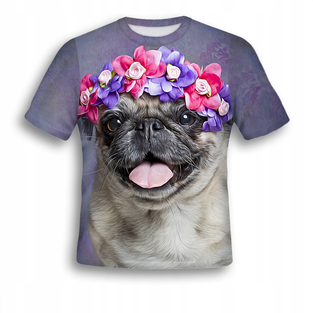 

Koszulka 3D T-shirt Mops Z Wiankiem XL Trwała Pl