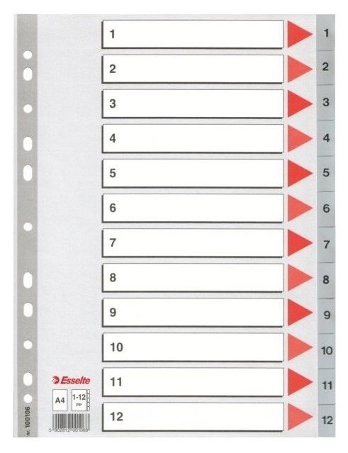 

Przekładki 1 12 plastikowe Esselte Pp A4 szare