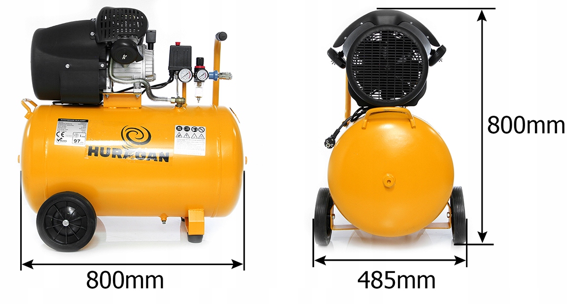 KOMPRESOR SPRĘŻARKA 100L 2T SEPARATOR +zest+2xol H Układ zbiornika poziomy