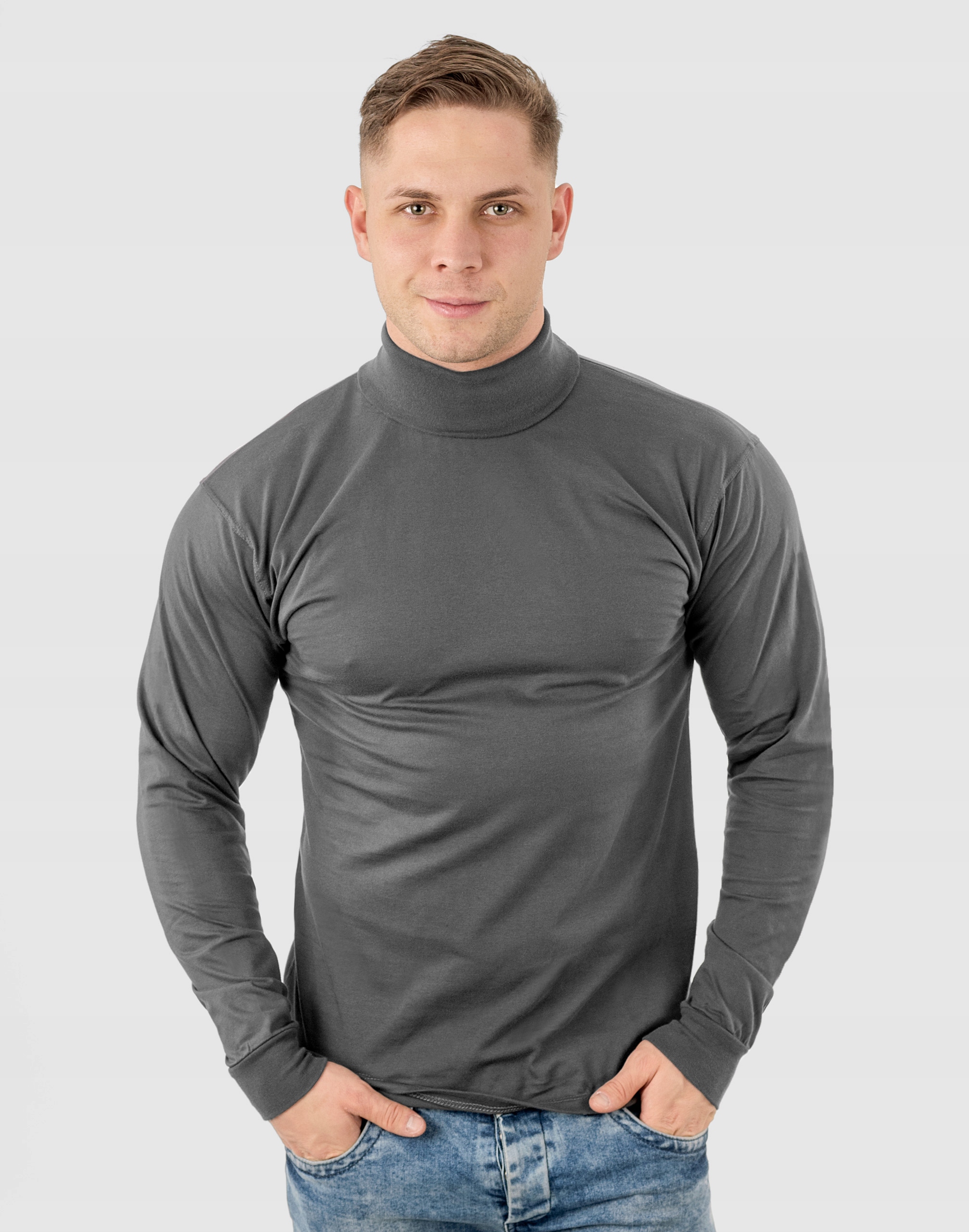 Elegancki Sweter Golf Męski Golfy WXM 4XL stalowy Materiał dominujący bawełna