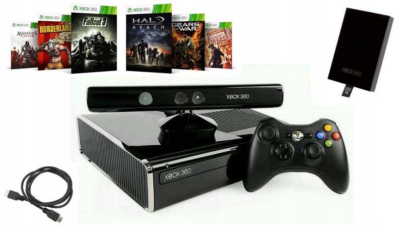 Xbox 360 S 250 GB + Kinect + PAD + 4 hry