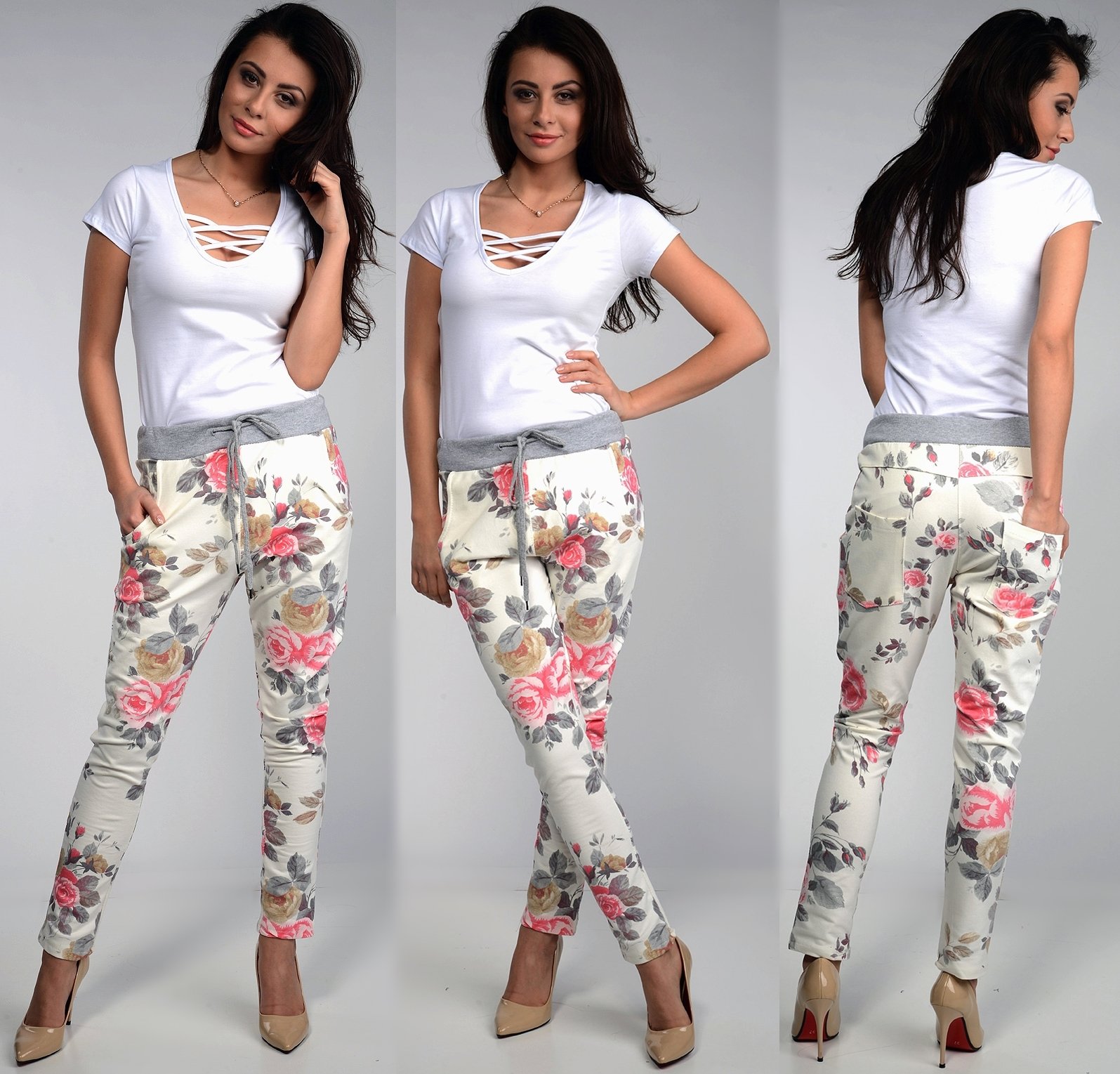 Alur SPODNIE w kwiaty FLOWER ! BAGGY bawełna ! UNI Zapięcie brak