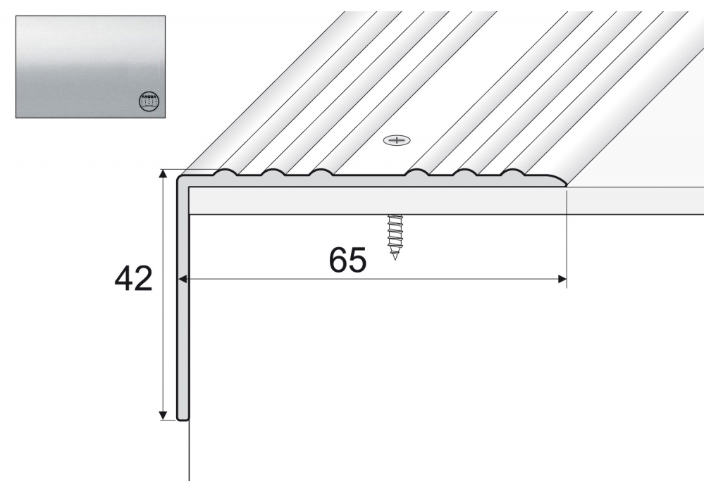 

Kątownik aluminiowy A32, 180cm Srebro 42x65mm