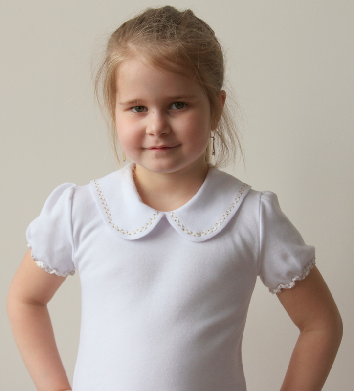 BLUZKA BIAŁA KRÓTKI RĘKAW ROZ. 128 - KLAUDYNKA Kolor biały