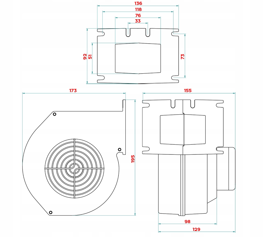 VENTILÁTOR pre pec CH kotol DM 120 KOTLOVÝ PEC Hmotnosť produktu s samostatným balením 2,8 kg
