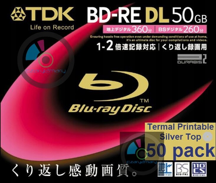 TDK BD-RE DL 50GB Termal Printable Silver Top CD obálka 1ks