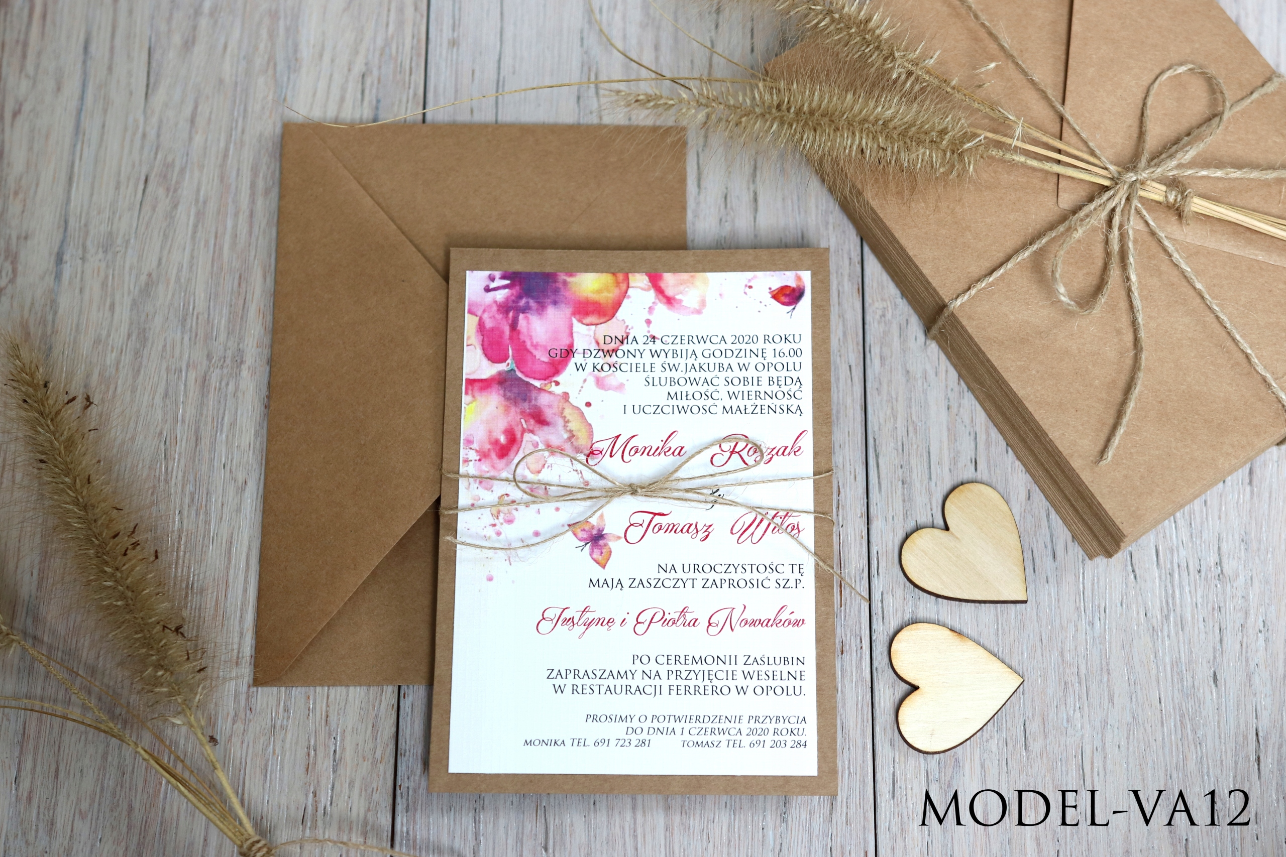 ZAPROSZENIA ŚLUBNE VINTAGE EKO BOHO RUSTYKALNE CZ1 Zdobienie sznurek