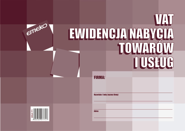 

Ewidencja Nabycia towarów i usług Vat A4 Emeko 771
