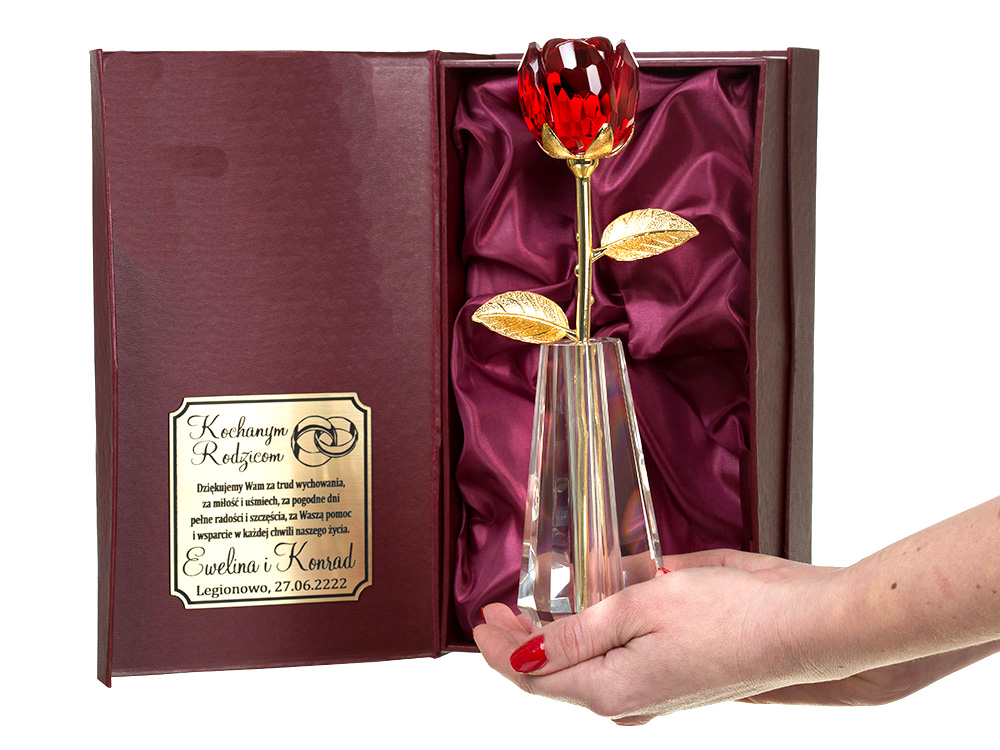 Kryształowa róża Grawernia24 z wazonem w pudełku