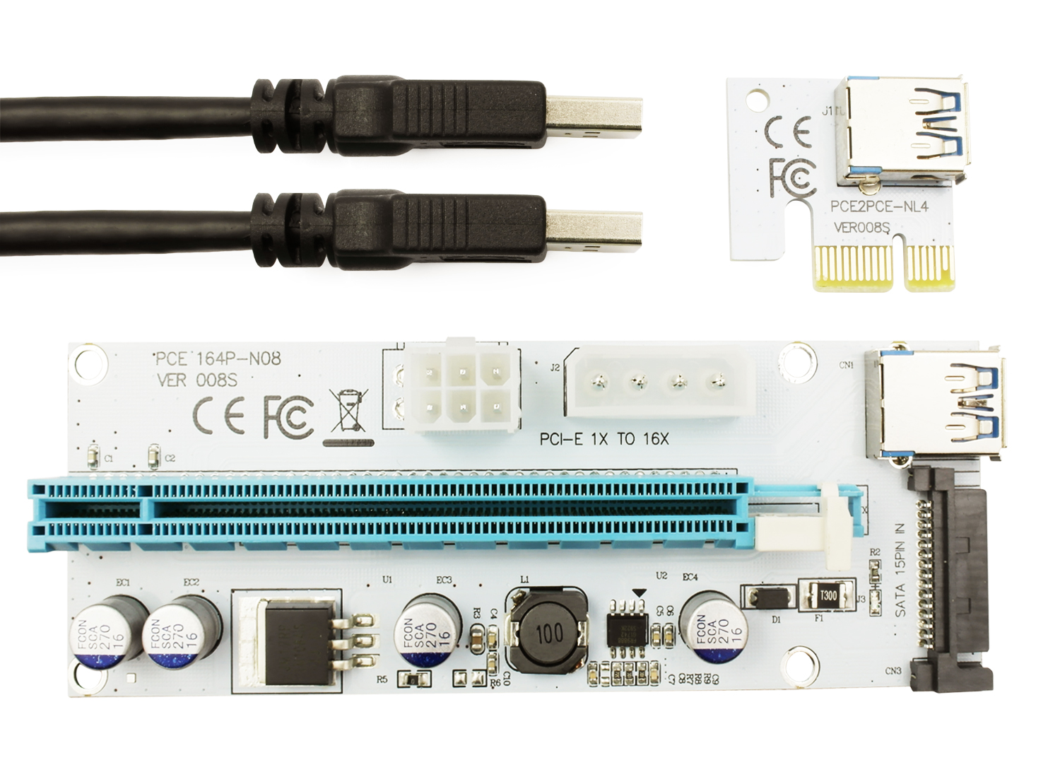 RISER 008S USB3.0 PCI-E PCI 1x-16x 6PIN SATA PÁSKA