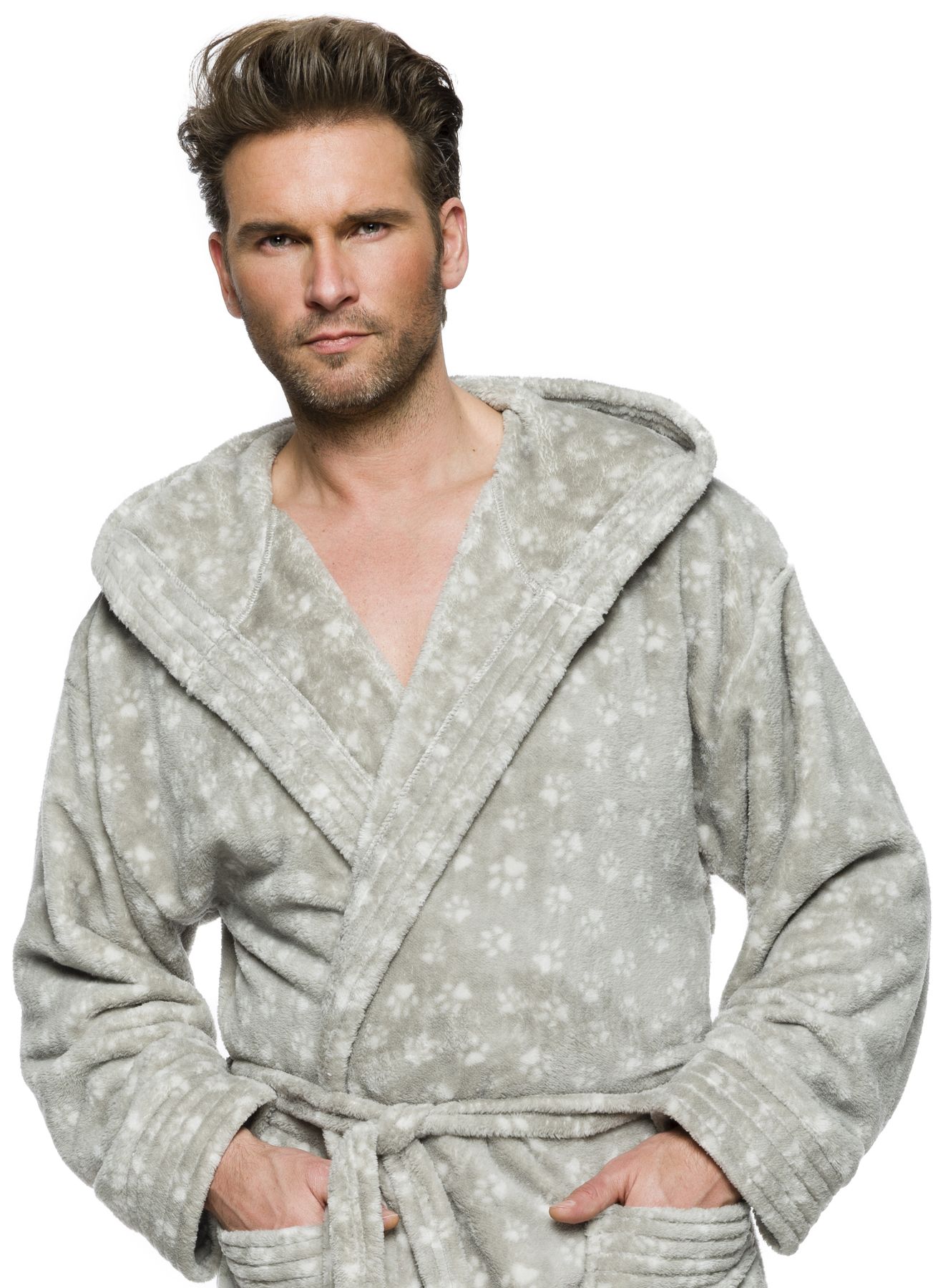 ŁAPKI MIŁY DŁUGI SZLAFROK MĘSKI Z KAPTUREM L Marka L&L