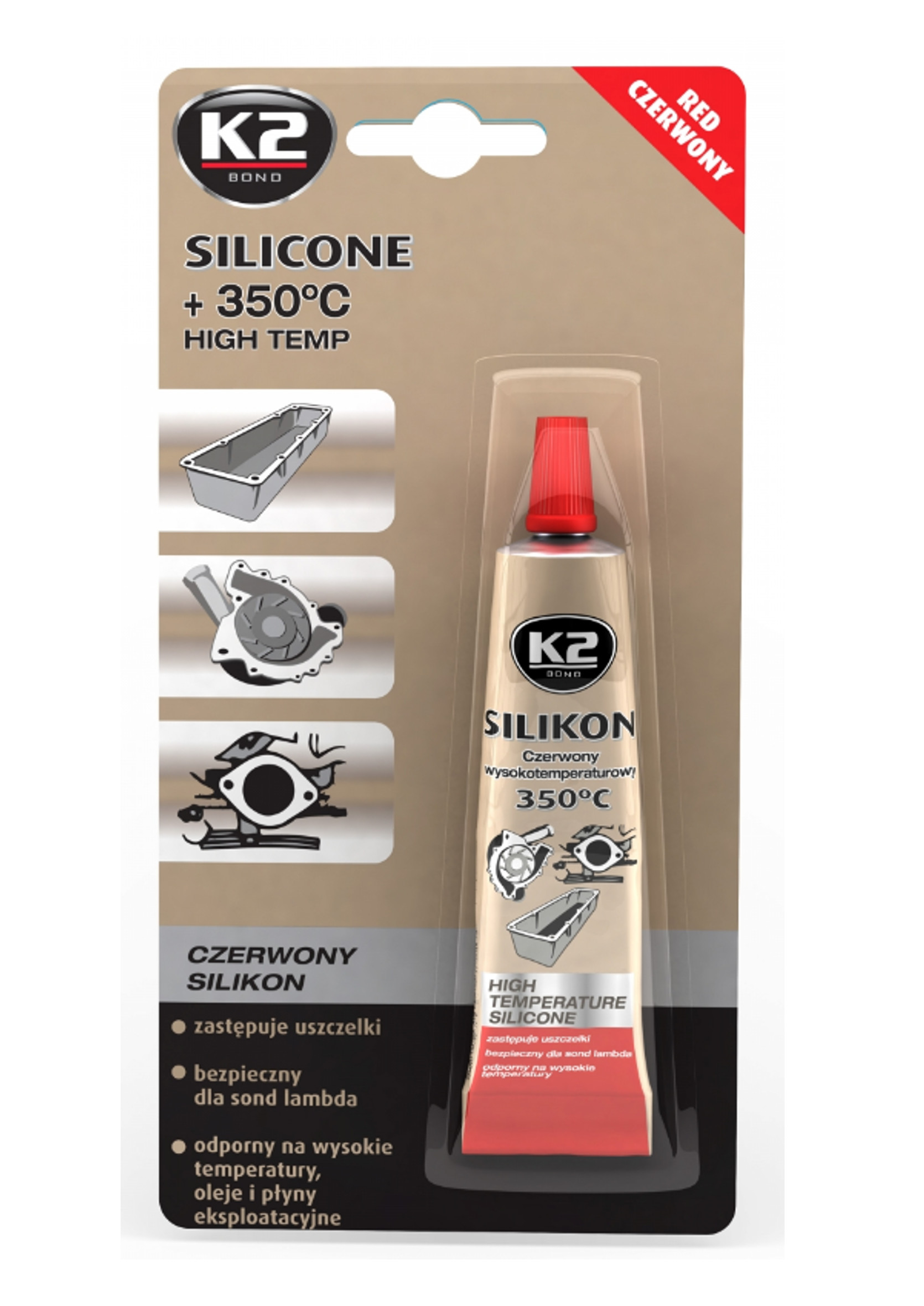 K2 Silikon Wysokotemperaturowy Czerwony +350C 21g
