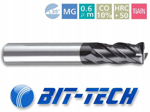 Frez węglik VHM 4p 4mm chwyt 4mm TiAlN 50HRC CNC Marka Bit-Tech