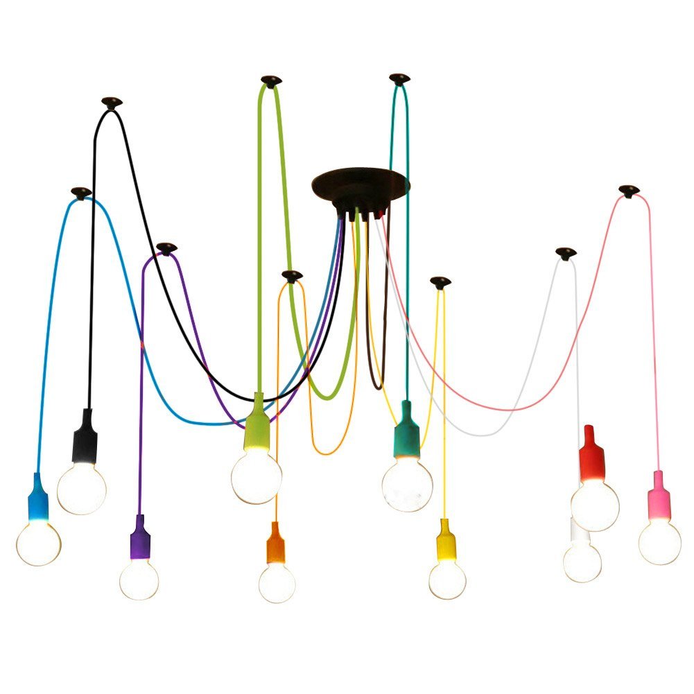

Kolorowa Lampa Loft Żyrandol Pająk 16 Ramion Oplot
