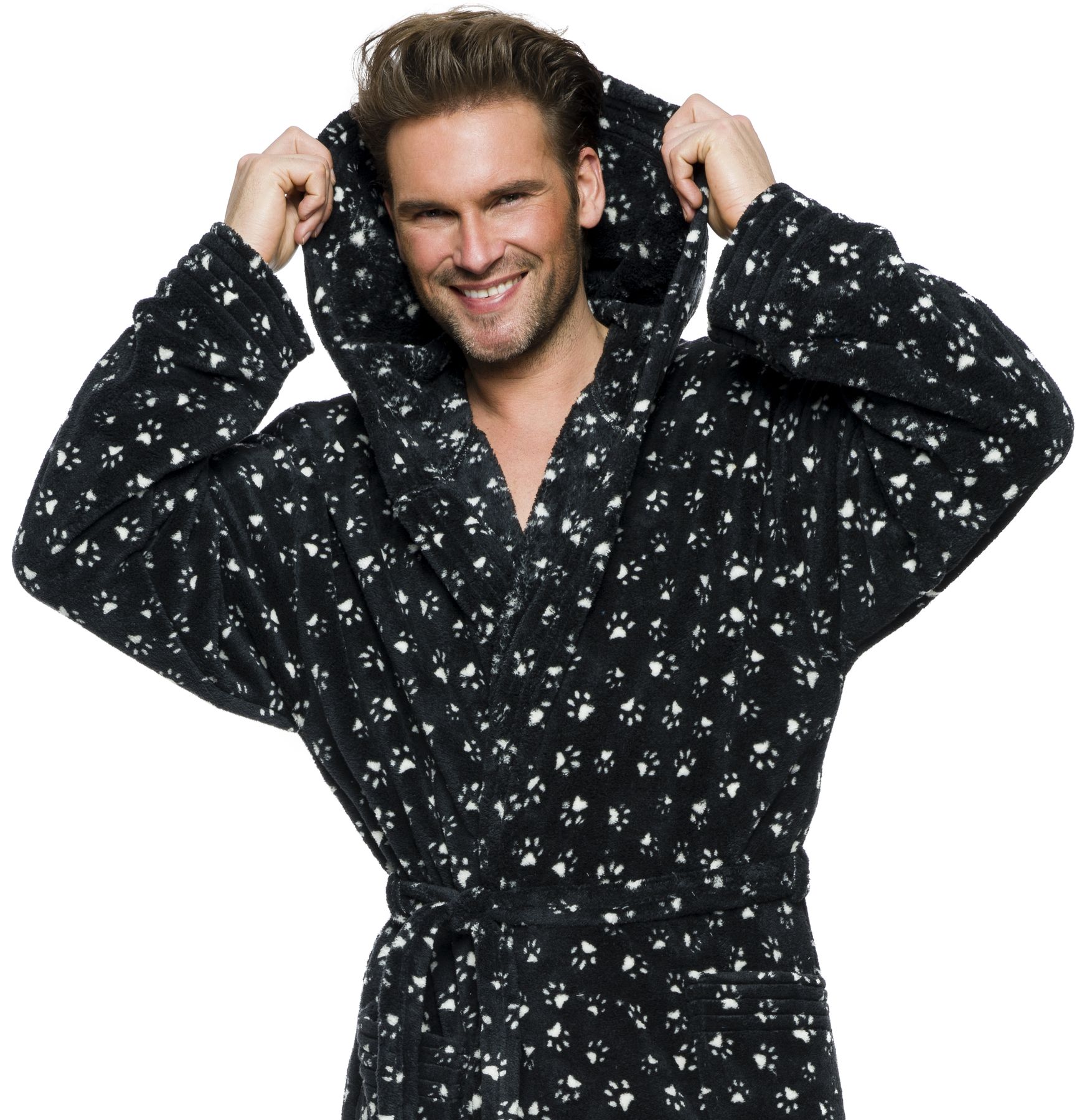 ŁAPKI MIŁY DŁUGI SZLAFROK MĘSKI Z KAPTUREM M Kaptur z kapturem