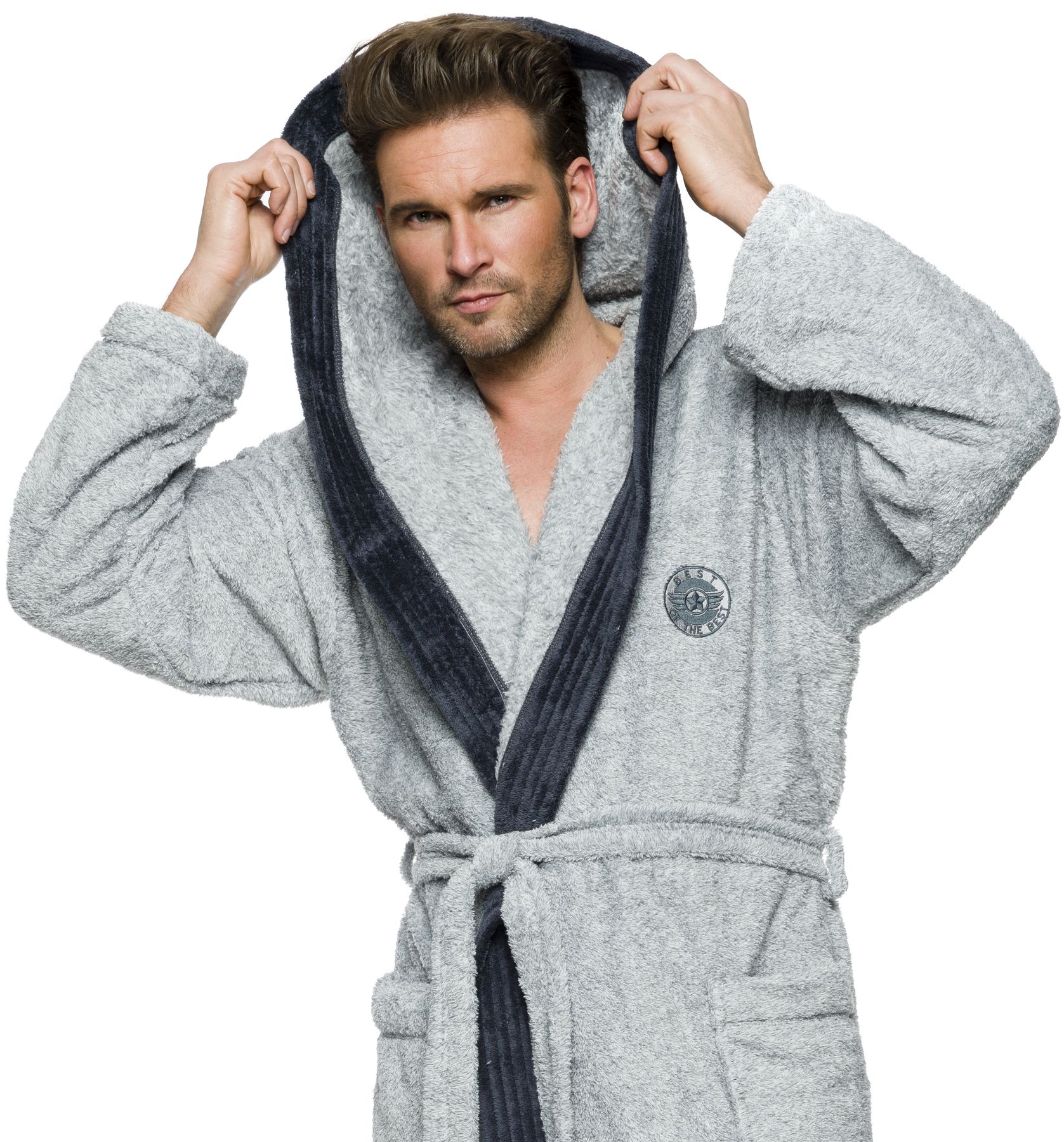 DŁUGI MIŁY CIEPŁY SZLAFROK MĘSKI Z KAPTUREM M Rozmiar M